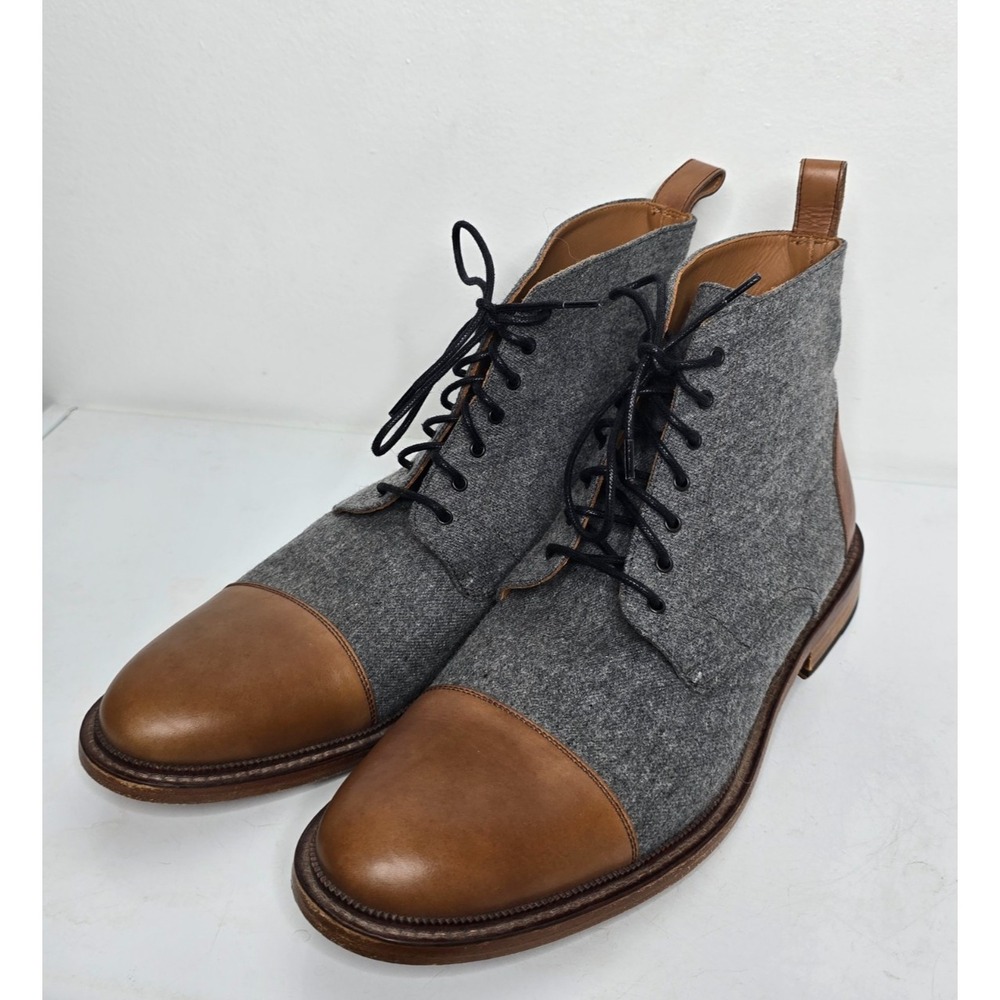 Taft Jack Boot Gray Wool Brown Calf Cap Toe Lace-up Boots 46 EU / 13 US